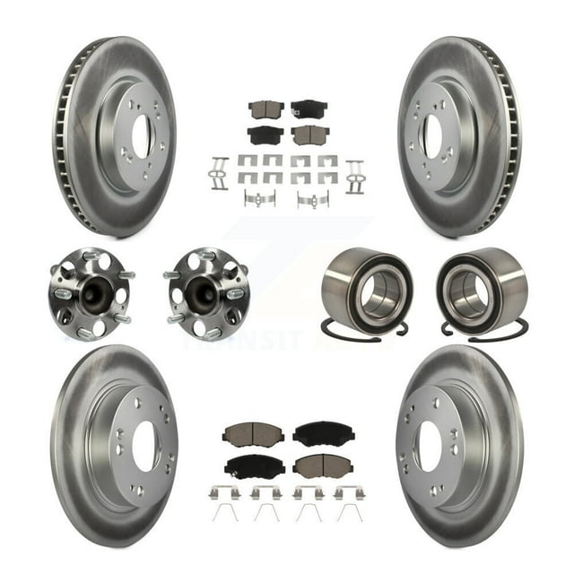Transit Auto Front Rear Hub Bearing Assembly Coated Disc Brake Rotor and Ceramic Pad Kit (10Pc) for Car 2015 Honda Civic EX with Coupe 1.8L Manual transmission Left Right (Driver Passenger) KBB-117937