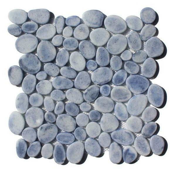 Intrend Tile GP023-D 12 x 12 x 0.37 in. Bleu Gris Finition Mate Verre de Galet Mosaïque Carrelage