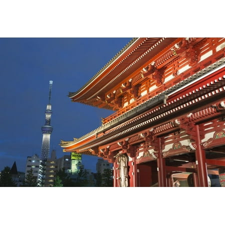 Senso-Ji Temple and Skytree Tower at Night, Asakusa, Tokyo, Japan, Asia Print Wall Art By Stuart