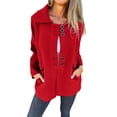 thumbnail image 3 of Fall Saving! HVOBTTY Women's Crop Jackets, Fall Coat for Women, Women Casual Solid Color Lapel Long Sleeve Button Front Daily Overcoat with Pockets Red, XXL, 3 of 5
