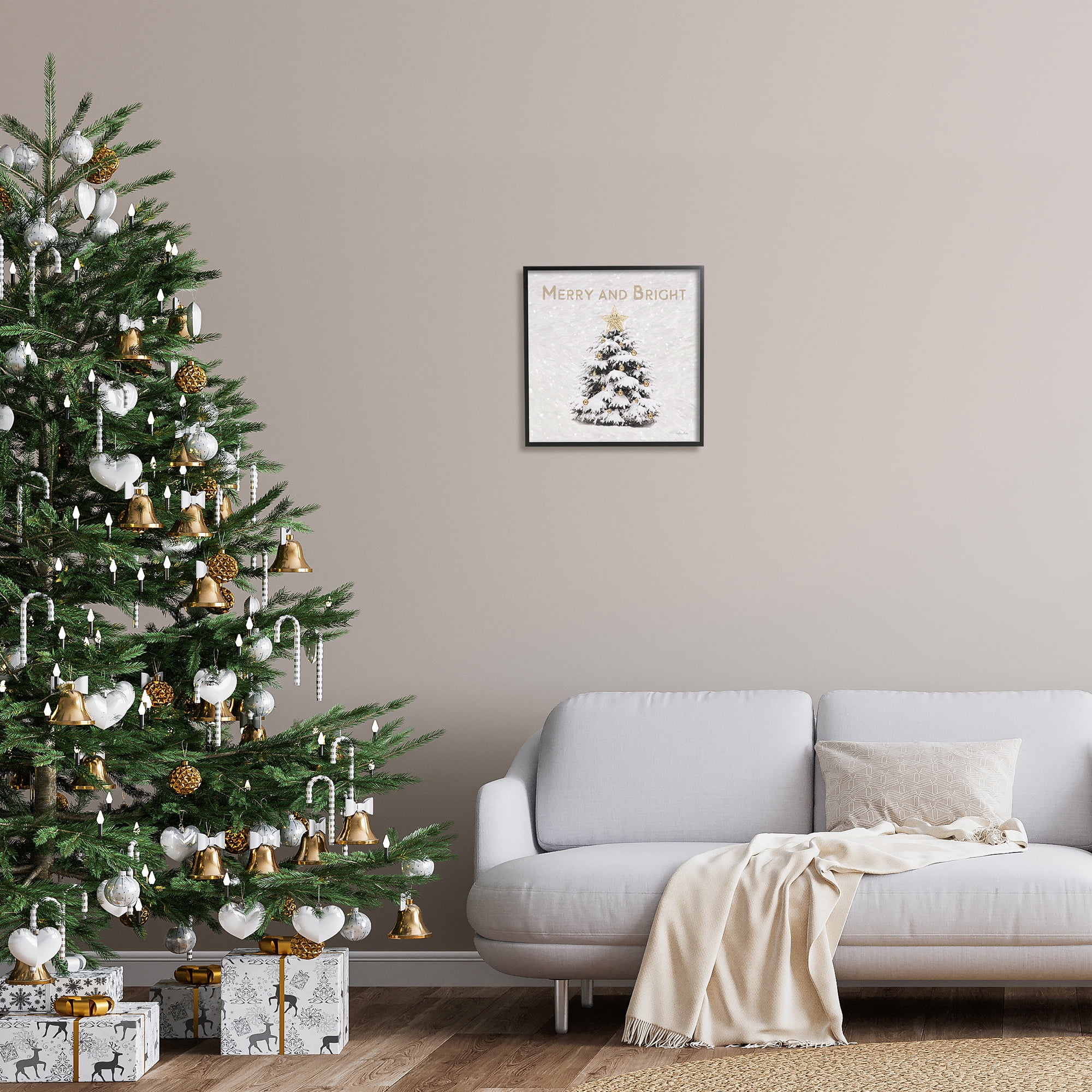 Stupell Industries Merry & Bright Scene Holiday Painting Black Framed Art Print Wall Art, 17 x 17