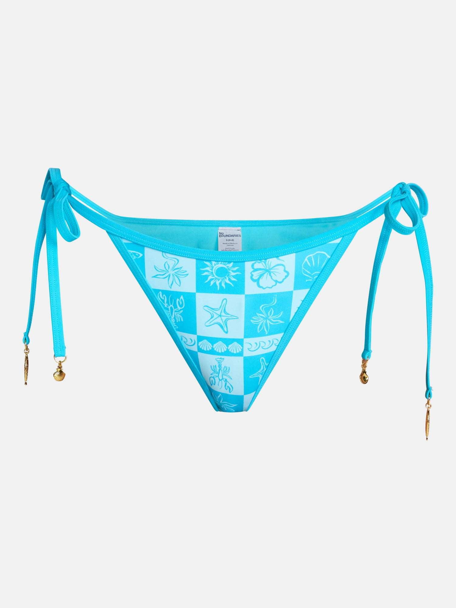 No Boundaries Groovy Getaway Checkered Side Tie Bikini Swim Bottoms, Women's XXS-XXL