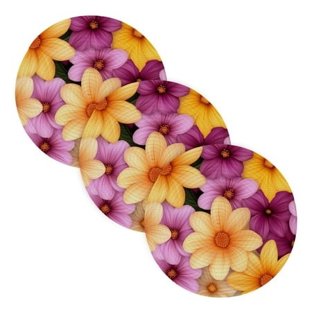 

Purple and Orange Flowers Trivet Mats Round Pot Holders Hot Pads Set of 3 Heat Resistant Mats for Kitchen