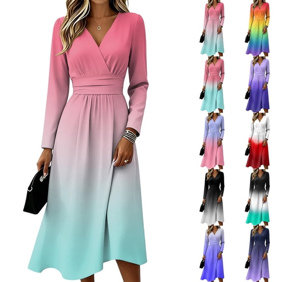 Floral Dress for Women Long Sleeve V Neck Wrap Crossover Wedding Dresses Elegant Formal Wrap Dress