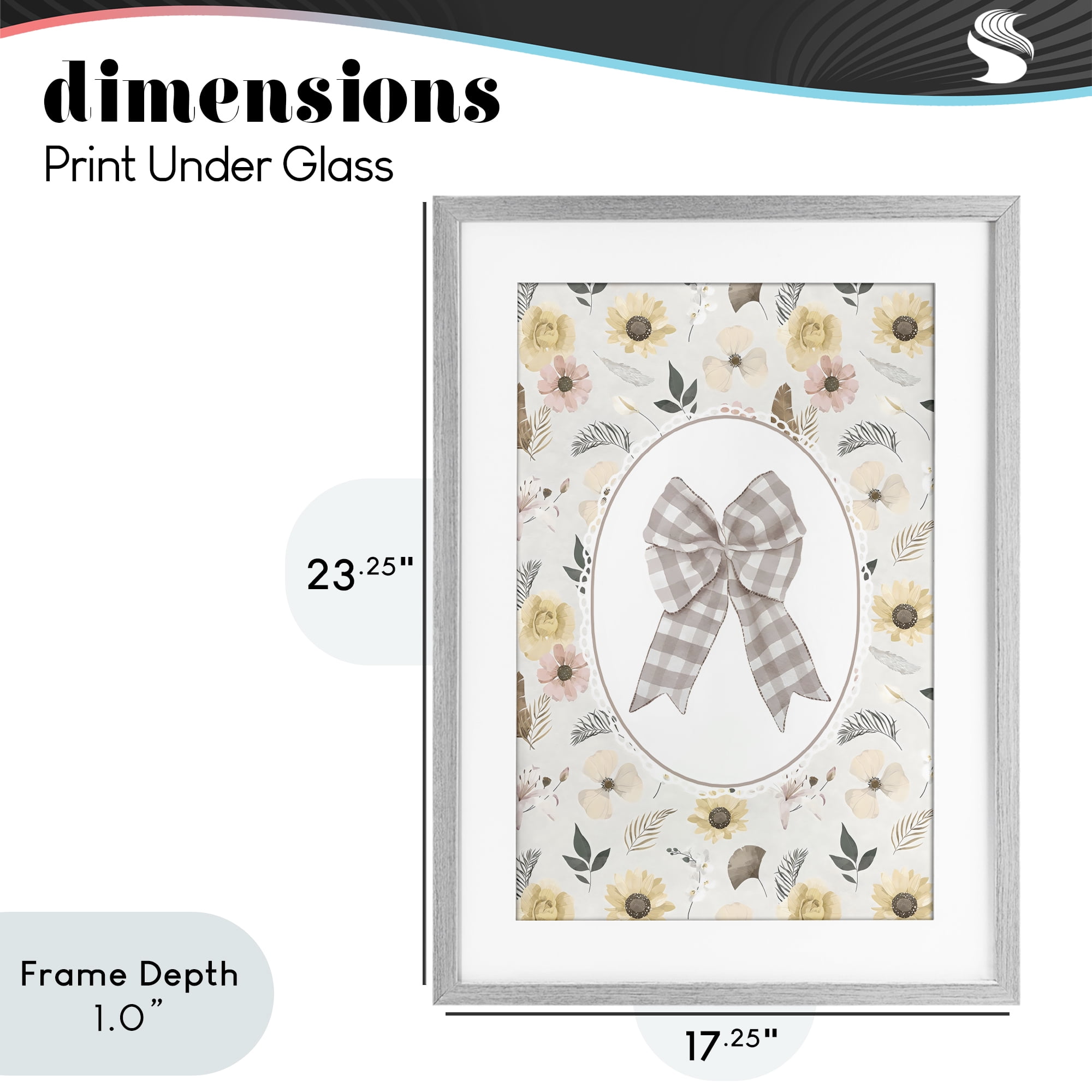 Stupell Industries Sunnyside Bow in Gingham Gray Framed Print Under Glass, design by Ink Drop Loft