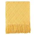 thumbnail image 3 of Mustard Throw Blanket for Couch,Gold Yellow Knit Throw with Fringe,Outdoor Throw ,50"x60", 3 of 9