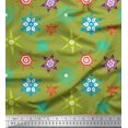 thumbnail image 1 of Soimoi Green Rayon Crepe Fabric Snow Flakes Floral Decor Fabric Printed Yard 46 Inch Wide, 1 of 5