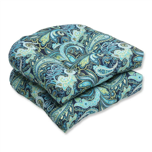 Pillow Perfect Outdoor/ Indoor Pretty Paisley Navy Wicker Seat Cushion