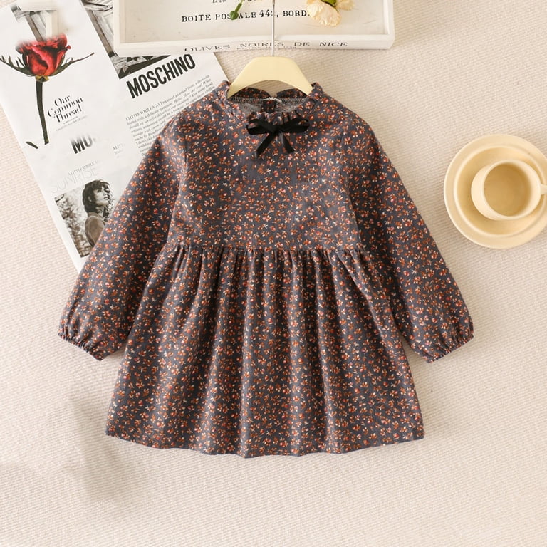 Ulitacool Girls Dresses 8-9 Years Toddler Floral Print Zipper Long Sleeve  Dress Fall Winter Crewneck Flower Girl Dresses Adorable Clothes Grey -  Walmart.com