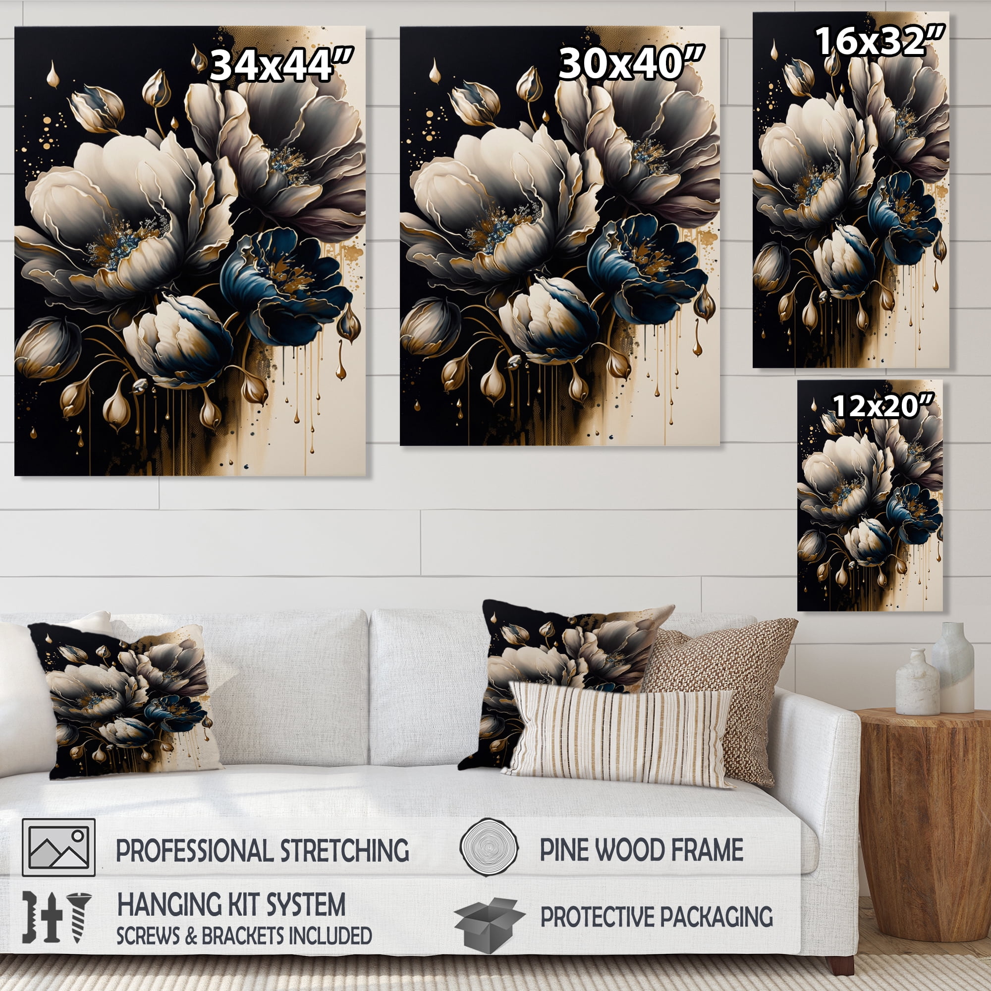 Designart Black And White Watercolor Roses II Canvas Wall Art