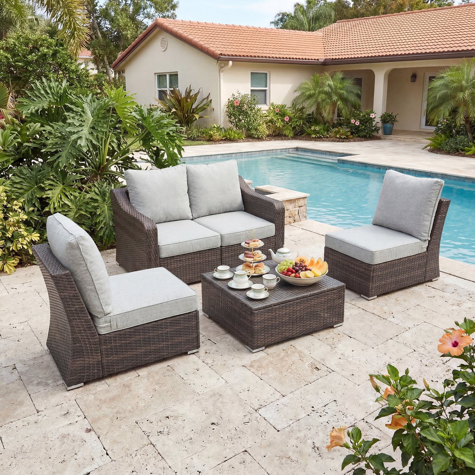 Aoodor 24 x 26 Inch Outdoor Seat Cushion Set of 2, Water-Resistant & Fade Resistant Deep Seat and Back Cushion with Removable Cover for Patio Furniture Chair, Sofa and Couch, Light Gray