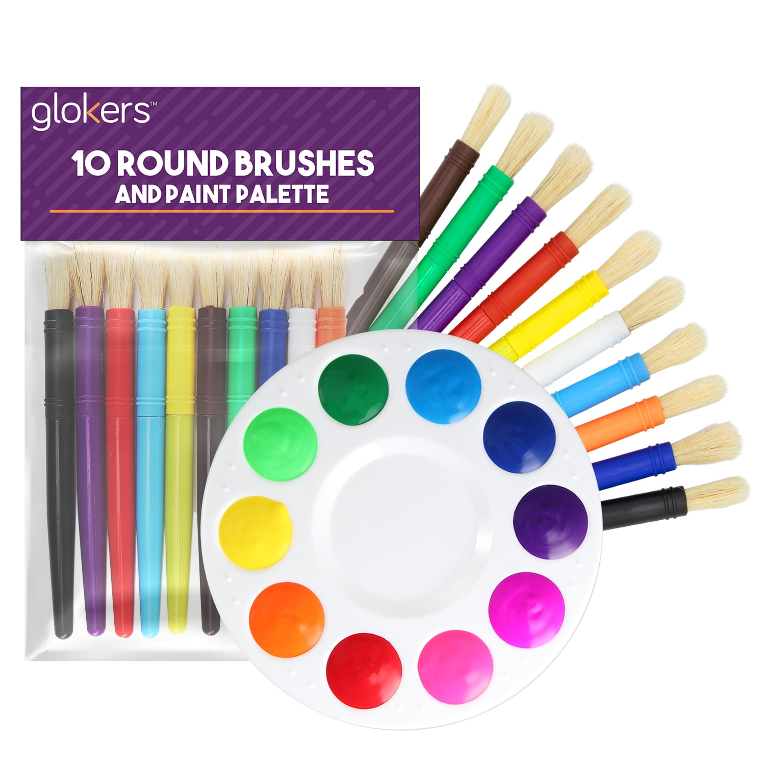 glokers 10Piece Kids Paint Brushes Set with Paint Palette Set of 10
