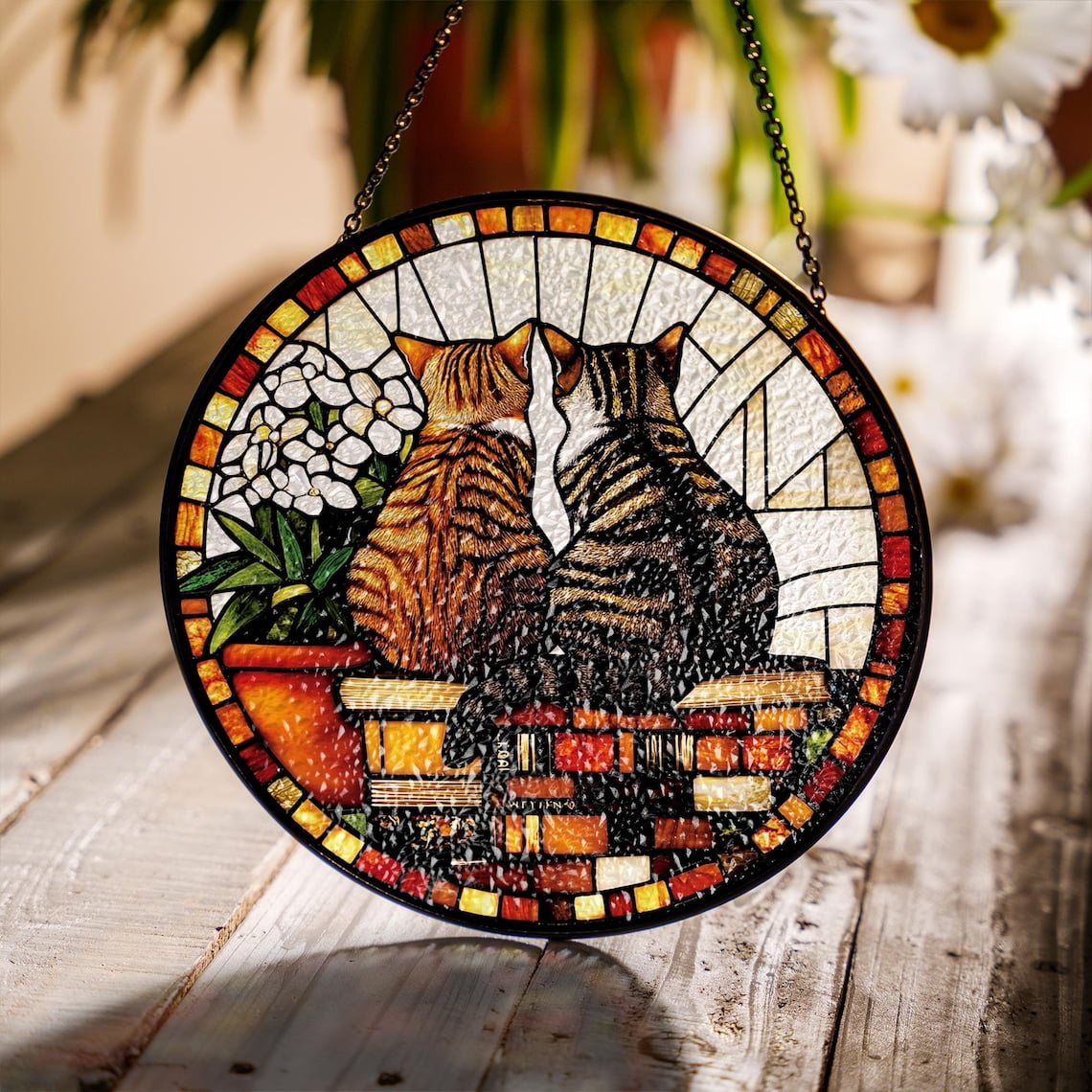 Cat and Book Glass Suncatcher v2 Feline Library Window Art Bookish Cat Mom 6.3 in