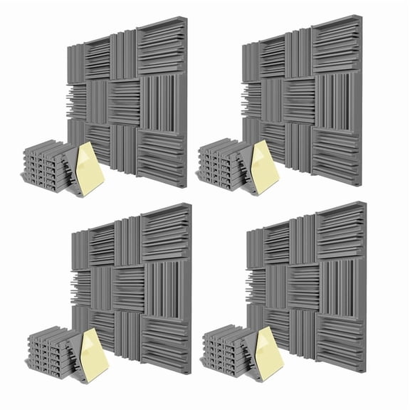 24 Pcs Self-Adhesive Acoustic Foam Panels,12 X 12 X 2 Inches Sound Absorbing Foam,Recording Studio Sound Proof Foam Grey