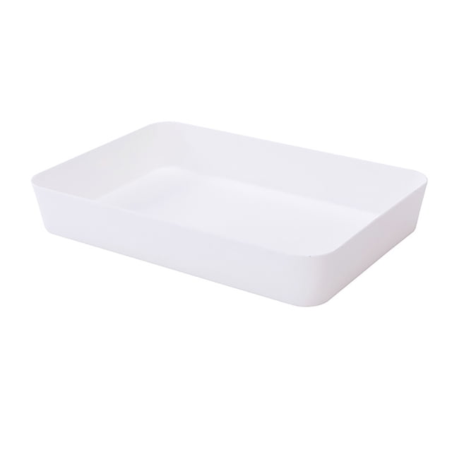 Caja de almacenamiento Rectangular de plástico Cajón de escritorio Estuche de cosméticos Organizador de papelería Contenedor de calcetines Almacenamiento y organización del hogar Blanco L Inteprter HA003019-03
