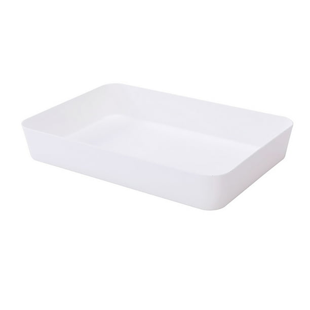 Caja de almacenamiento Rectangular de plástico Cajón de escritorio Estuche de cosméticos Organizador de papelería Contenedor de calcetines Almacenamiento y organización del hogar Blanco L Inteprter HA003019-03