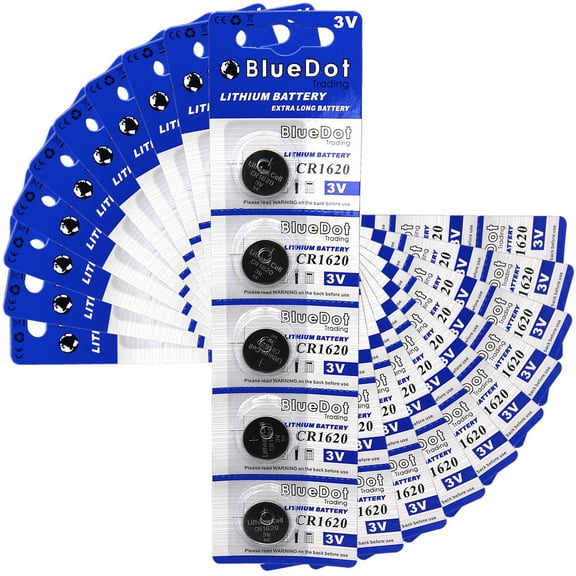 BlueDot Trading CR1620 (also known as 5009LC) Lithium Manganese Dioxide (Li-MnO2) Button Coin Cell Batteries - 50 Pack