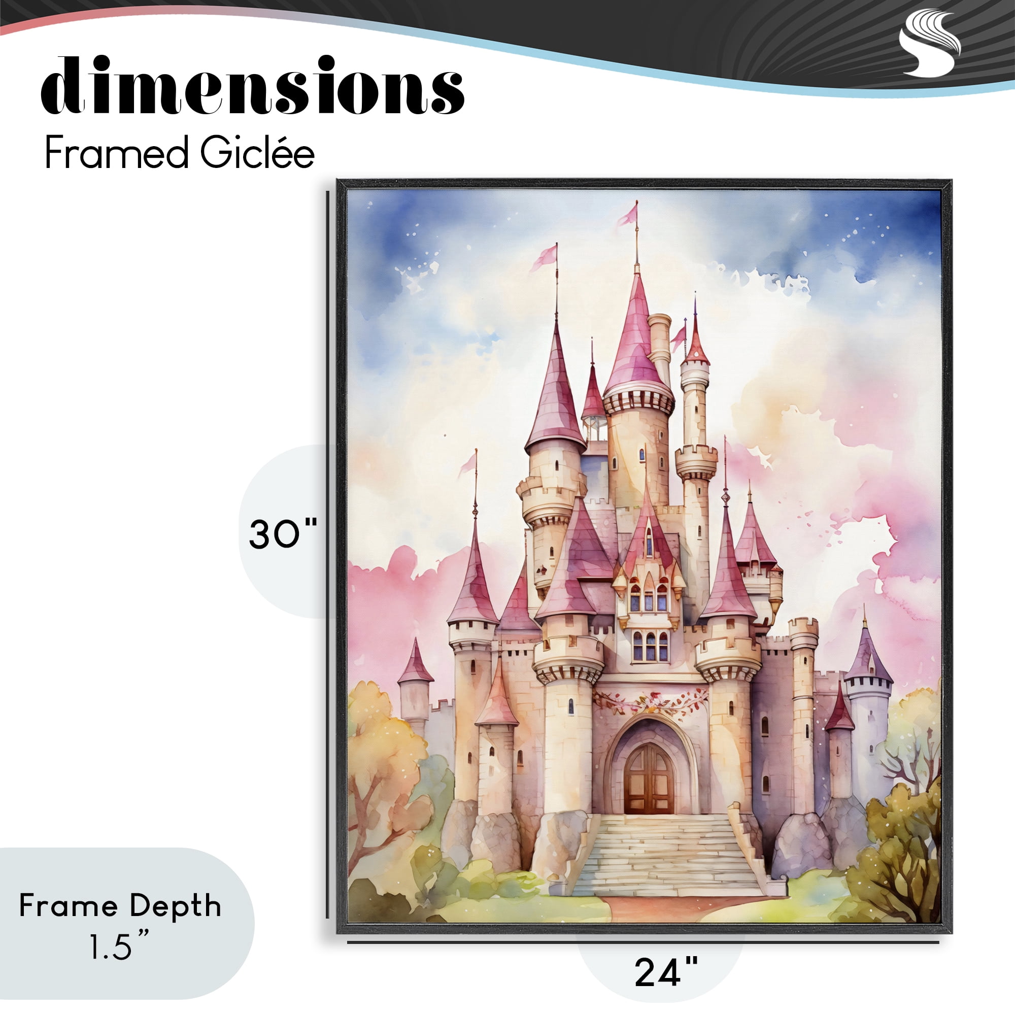 Stupell Industries Princess Castle Watercolor Portrait Black Framed Giclee Art, design by Creative Studio
