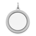 thumbnail image 1 of Collier Pendentif Charme Rond en Or Blanc 14k Massif Poli Gravable Gravé au Laser.027 Gauge Eng, 1 of 4