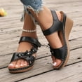 thumbnail image 7 of LOVZFMLL Sandals for Women Flower Open Toe Ankle Strap Comfort Walking Wedge Sandals for Summer Casual Outdoor Beach Vacation Black 5.5, 7 of 7