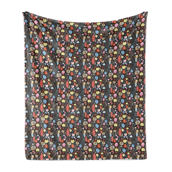 Leaves Soft Flannel Fleece Throw Blanket, Colorful Foliage Illustration with Birds and Flowers Autumn Season Composition, Cozy Plush for Indoor and Outdoor Use, 50" x 70", Multicolor, by Ambesonne