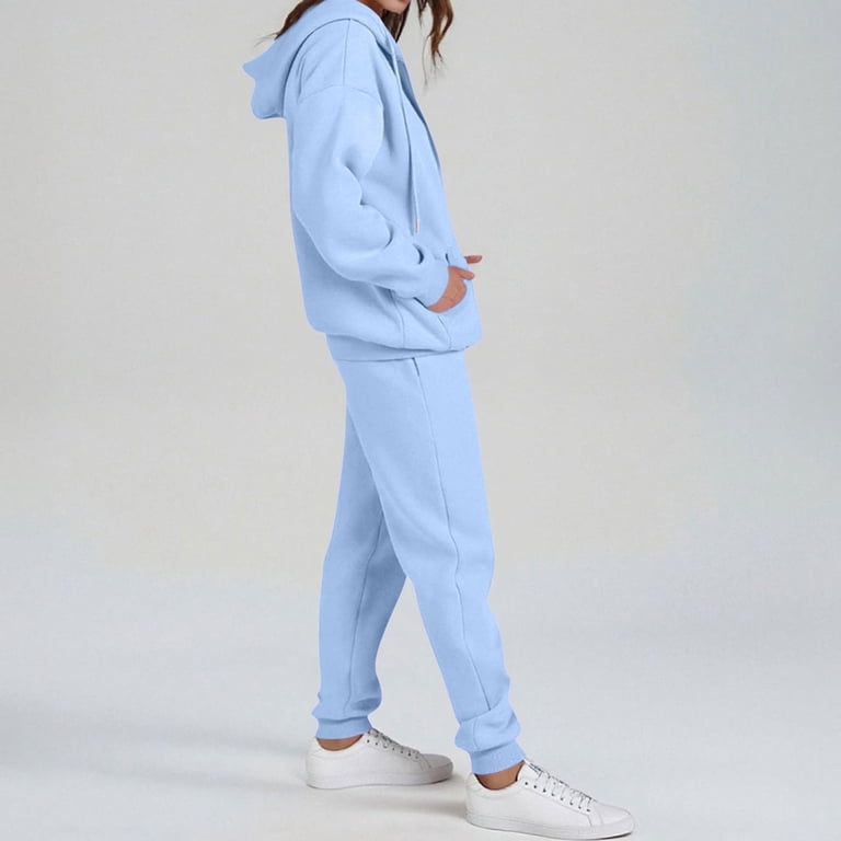 Women's 2-Piece Fleece Sweatsuit Set - Zip-Up Hoodie & Joggers