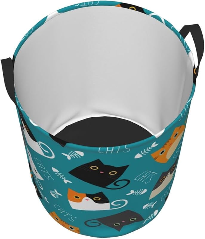 Cute Funny Cats Round Laundry Hamper Storage Basket Toys Clothes Organizer Bin For Home Bathroom Bedroom Dorm Nursery