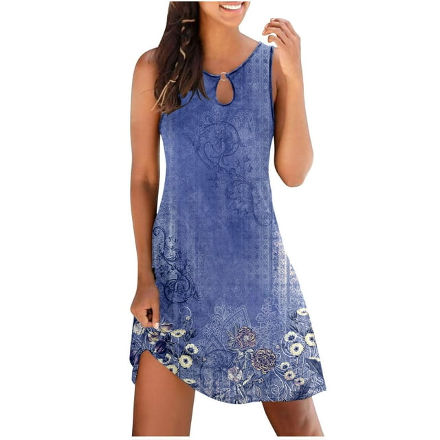 Robes pour Femmes Robe Sans Manches à Col Rond Imprimée
