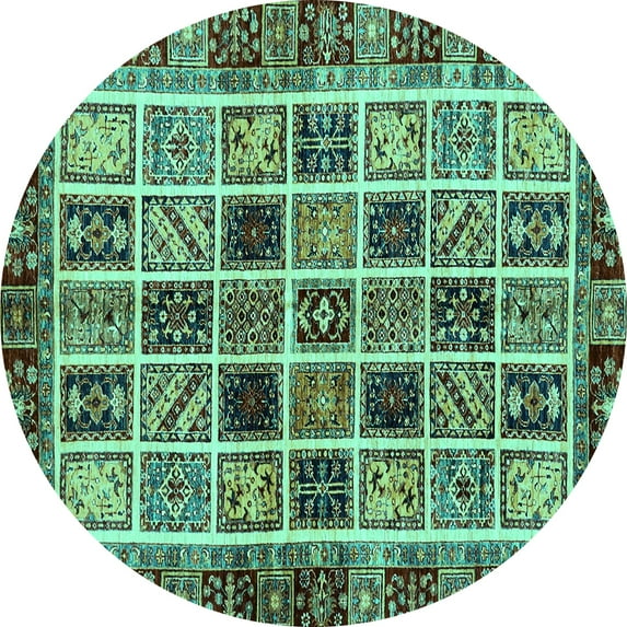 Ahgly Company Indoor Round Abstract Turquoise Blue Modern Area Rugs, 3' Round