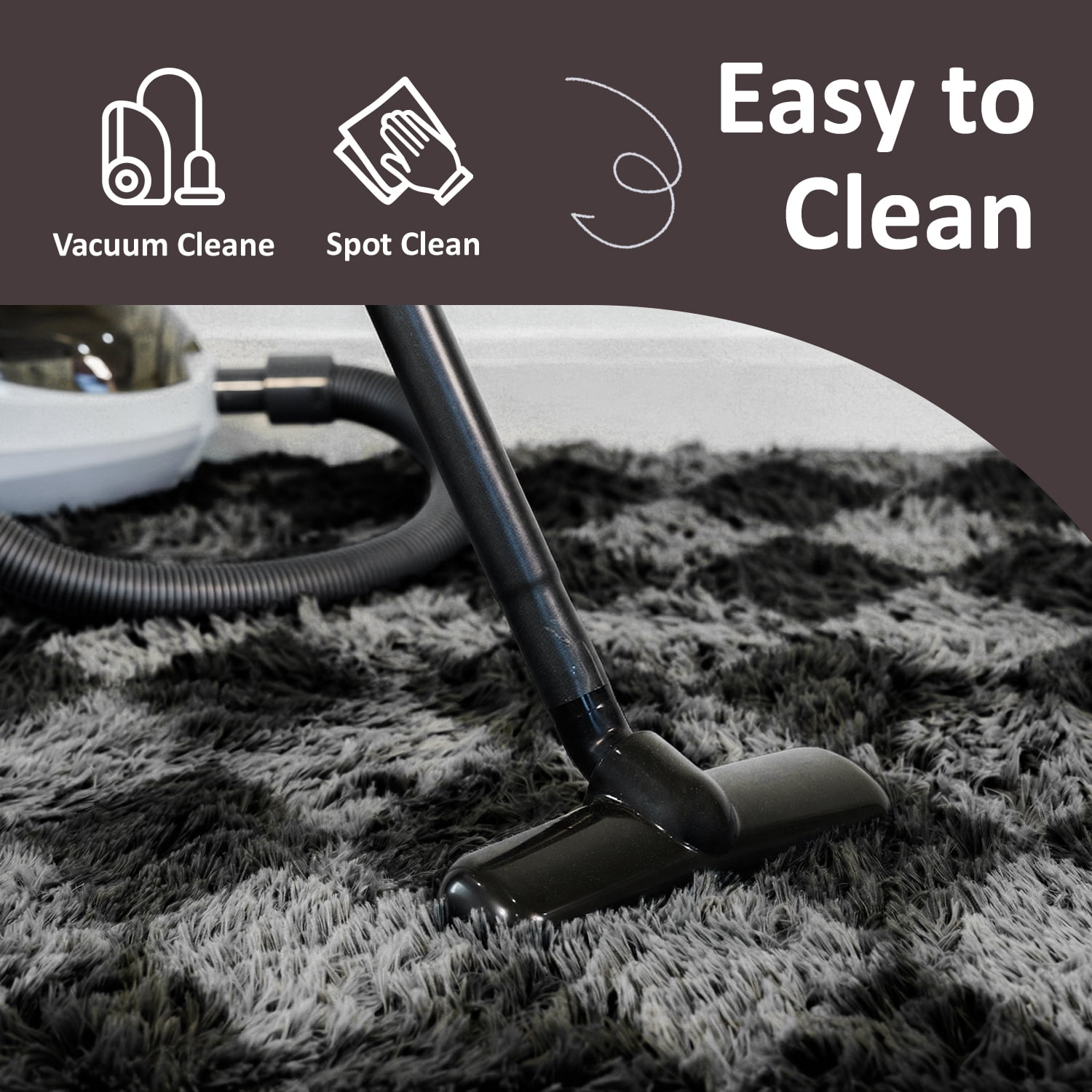 Pentantan 8’x 10’ Shag Area Rugs, Soft Fluffy Modern Checkered Indoor Carpet for Living Room Bedroom, Gray & Black
