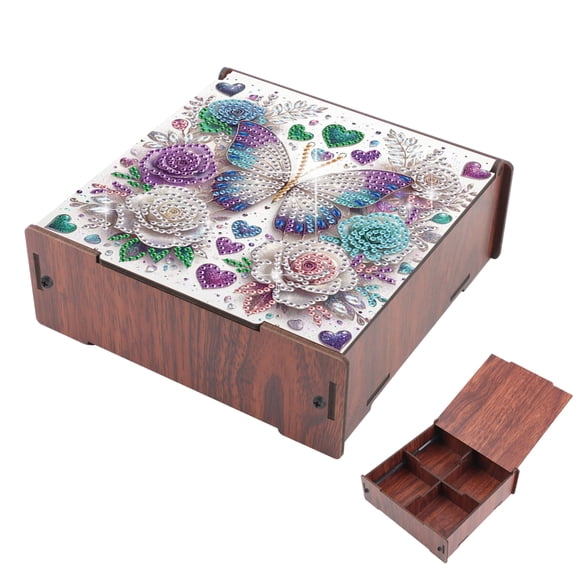 Diamond Painting Kit Storage Box, Floral Butterfly 5D DIY Flip-Top Multi-Compartment Organizer for Storing Items, Handmade Creative Gift