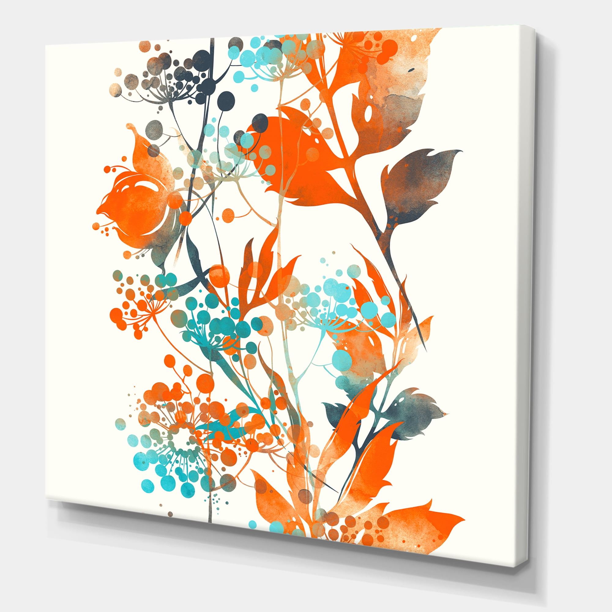Designart ' Orange and Green Wildflowers III ' Modern Canvas Wall Art Print
