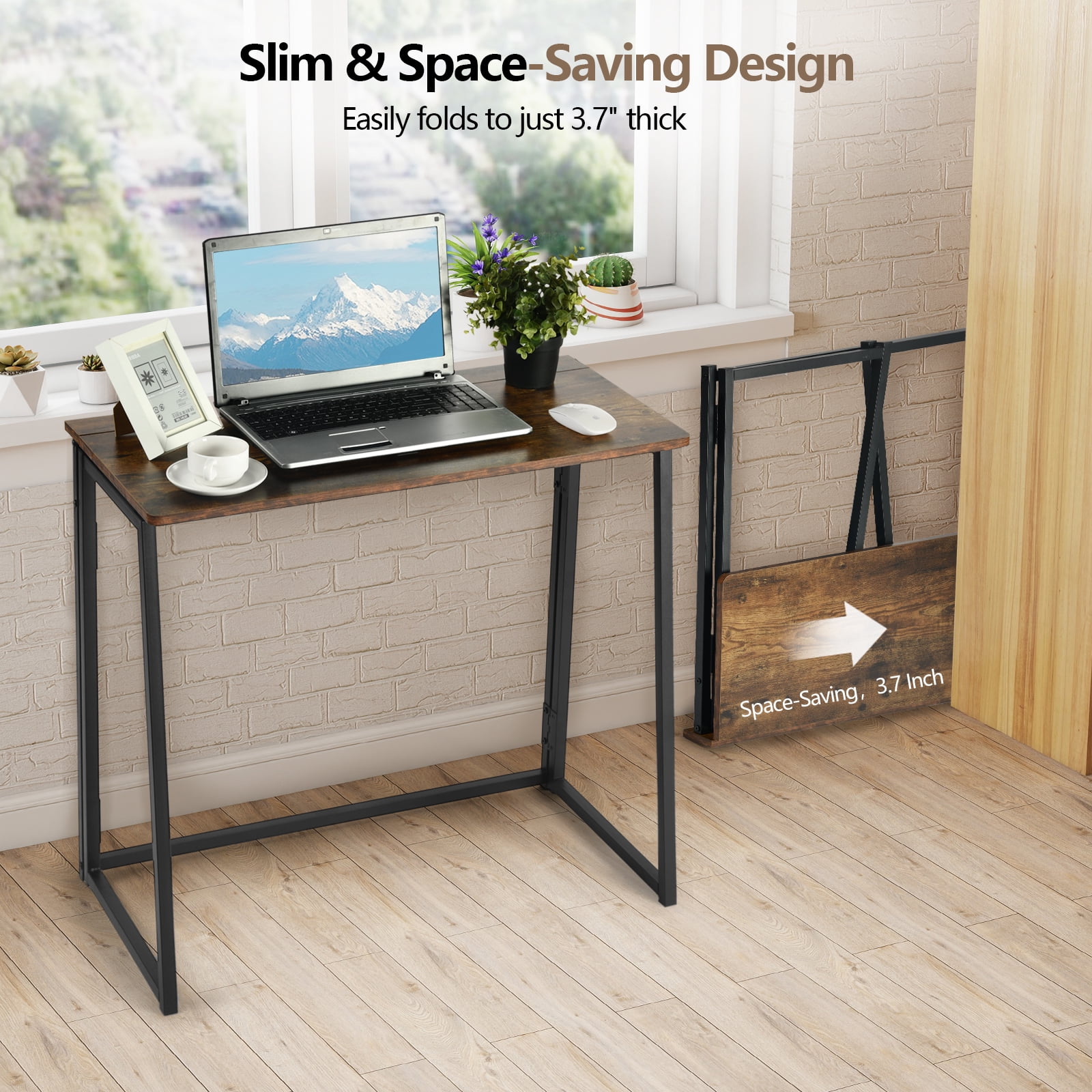 Homy Casa Folding Table, Portable Space-Saving Desk for Home, Apartment, Events, Vintage