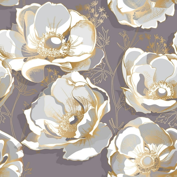 MuralsPrint Gold Anemone Flowers on Gray Background Removable Wallpaper - 24'' inch x 10'ft
