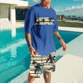 thumbnail image 2 of VBTAPA Mens Casual 2 Piece Outfits Tropical Printed Crew Neck Short Sleeve T Shirts and Shorts Tracksuit Set Summer Jogging Workout Sets Blue L, 2 of 6