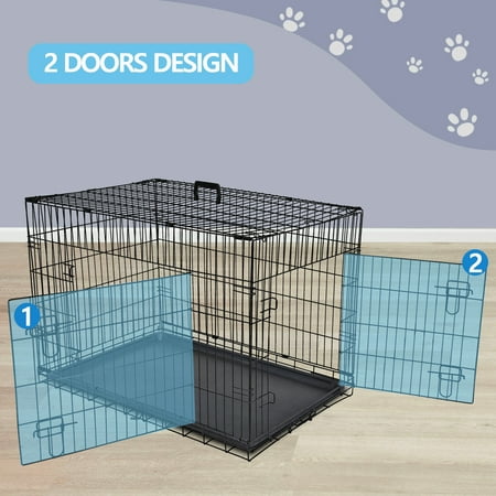 HomGarden 36 Foldable Dog Crate Steel Pet Kennel Double Door Medium Dog Cage