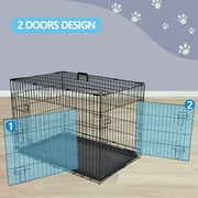 HomGarden 30/36/42’’ Foldable Dog Crate Kennel Double Door Steel Dog Cage, Black