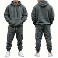 thumbnail image 3 of Frnrwgo Men's Long Set Hooded Half-Zip Pullover and Cargo Pants Relaxed Fit Casual Workwear with Pockets, 3 of 10