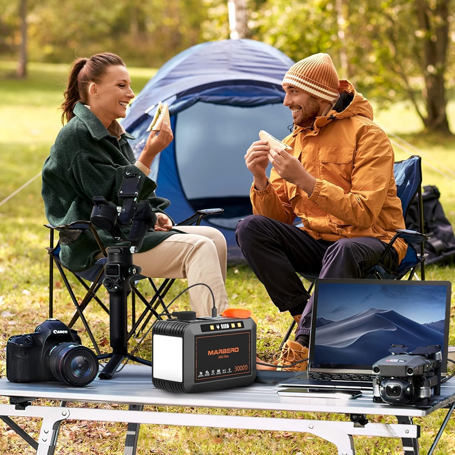 MARBERO Portable Power Station 111Wh Camping 30000mAh Portable Power Bank with AC Outlet, USB QC3.0, LED Flashlights for CPAP Home Office Camping Emergency Backup