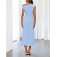 thumbnail image 4 of MEROKEETY Women's 2026 Summer One Shoulder Formal Dress, Elegant Cocktail Party Midi Wedding Guest Dress, Blue, L, 4 of 5