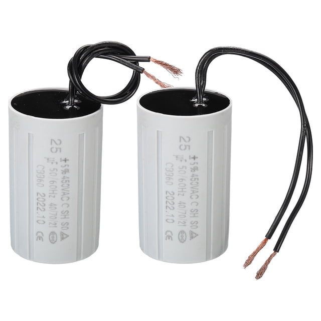CBB60 25uF Capacitor de arranque, 2pcs AC 450V 2 cables 50/60Hz cilindro 70x42mm para arranque de motor