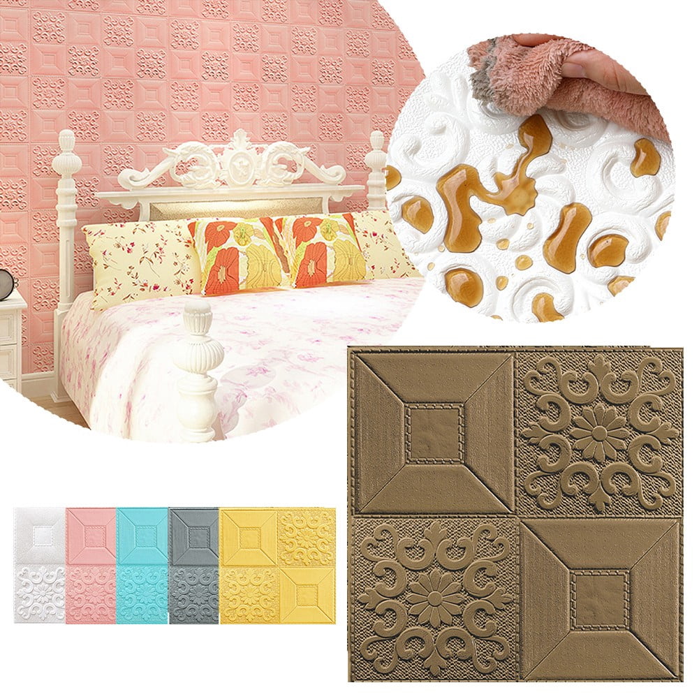 10Pcs 3D Wall Panels Peel and Stick 14''x14'' Foam 3D Brick Wallpaper Peel and Stick Wall Tiles 3D Wallpaper Stick and Peel Self Adhesive Faux Brick Panels