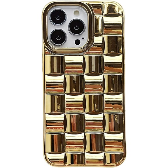 Fashion Unique 3D Weave Pattern TPU Phone Case for iPhone 14 13 12 11 8 7 X XS XR Plus Pro Max Mini Bumper Creative Popular Soft Dropproof Protective Cover for Men and Women(Gold,7/8)