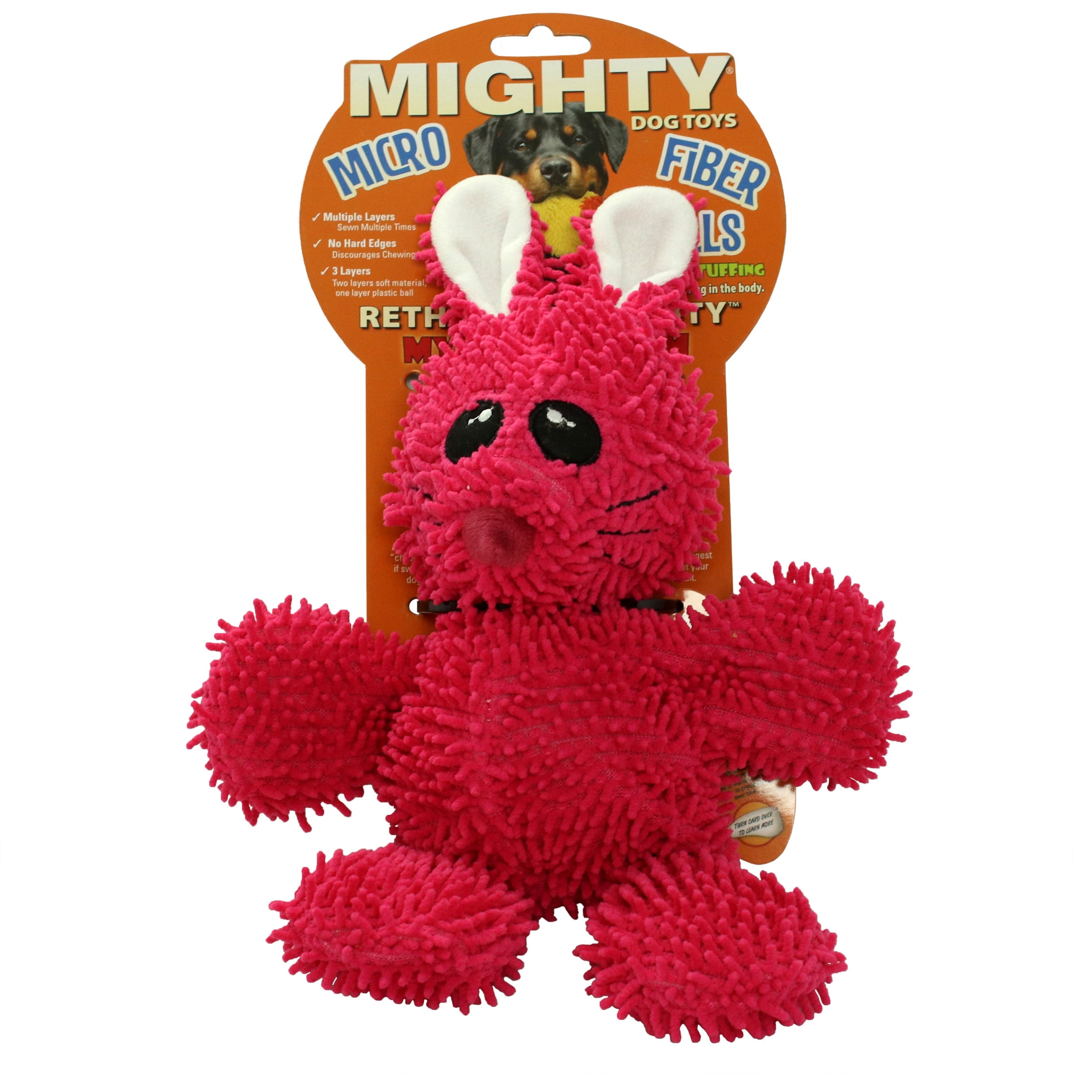Mighty Microfiber Ball Med Rabbit Durable Plush Squeaky Dog Toy