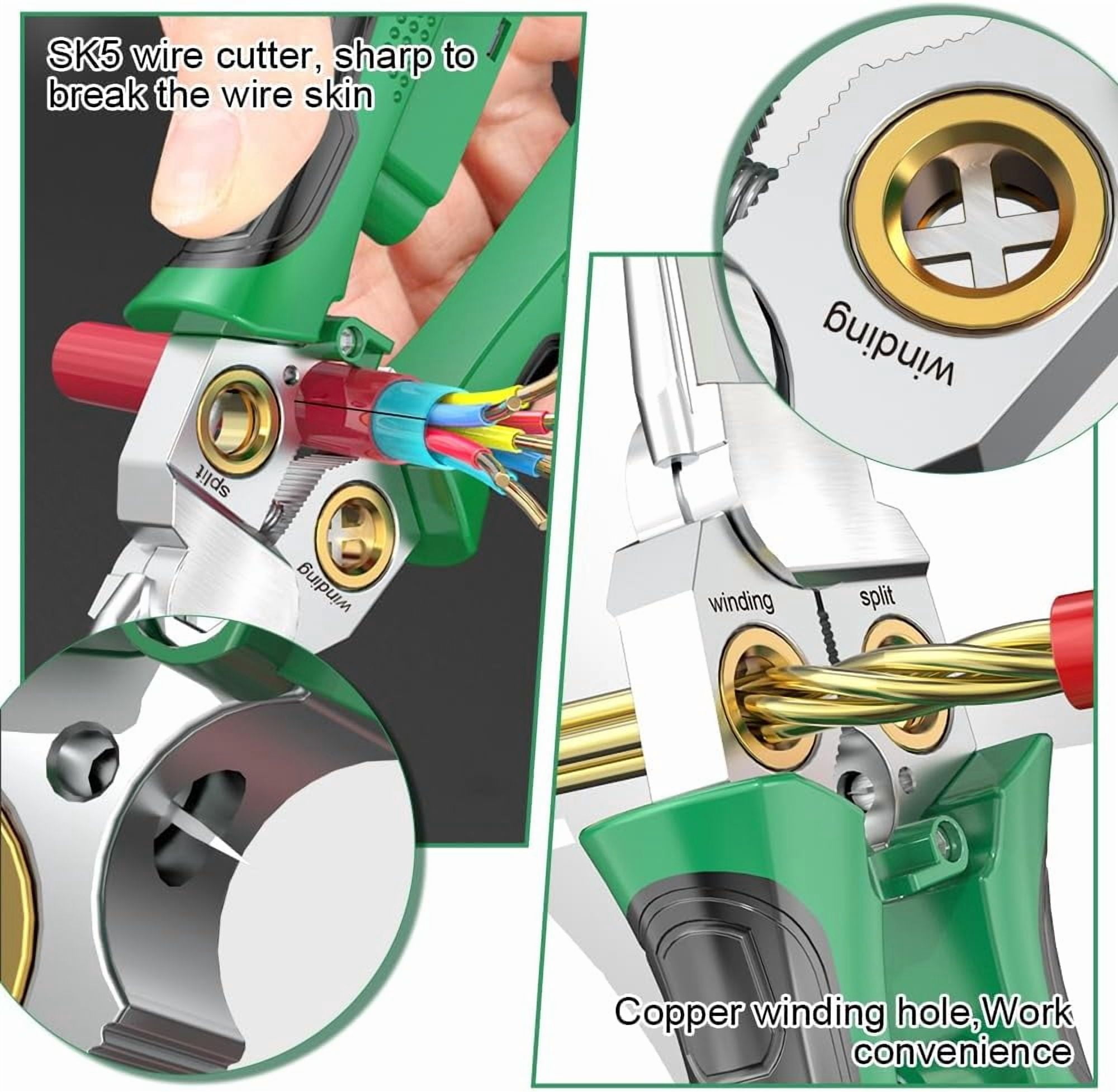 8 IN 1 Wire Strippers Twister with Electricity Measurement Function,Multifunctional Wire Stripping Pliers for Cutting and Pulling Wires Cable Scissors,Scraping and Pressing with Voltage Test (Red)