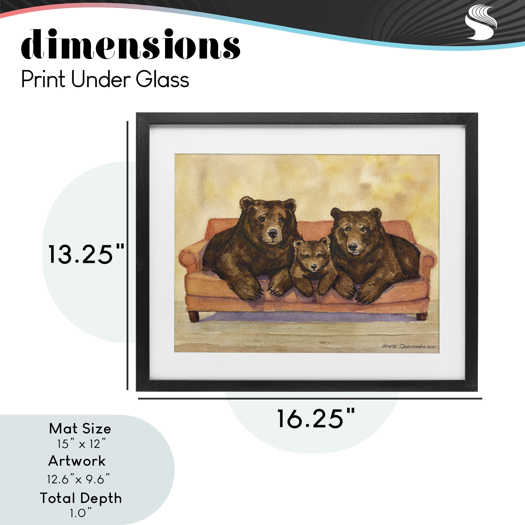 Stupell Industries Bear Family Trio Black Framed Print Under Glass, design by George Dyachenko