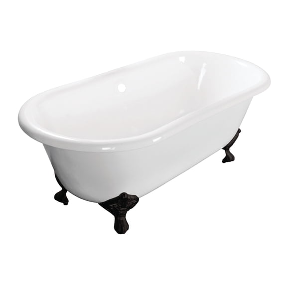 Aqua Eden VCTND603017NB0 60-Inch Cast Iron Oval Double Ended Clawfoot Tub (No Faucet Drillings) in White/Matte Black