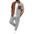 thumbnail image 3 of StSilkitty Men's 2 Piece Outfits Color Block Button down Short Sleeve Collared Shirts and Pants Sets Cotton Linen Casual Set, 3 of 7