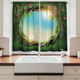 thumbnail image 2 of Ambesonne Tree Kitchen Curtains, Enchanted Forest in Spring, 55"x45", Green Pink Cocoa, 2 of 3