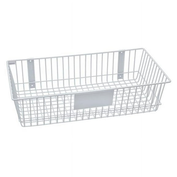 Rack'Em Mount Anywhere White Wire Basket 24"x12"x6" with Label Plate for Your Storage and Organizational Needs.